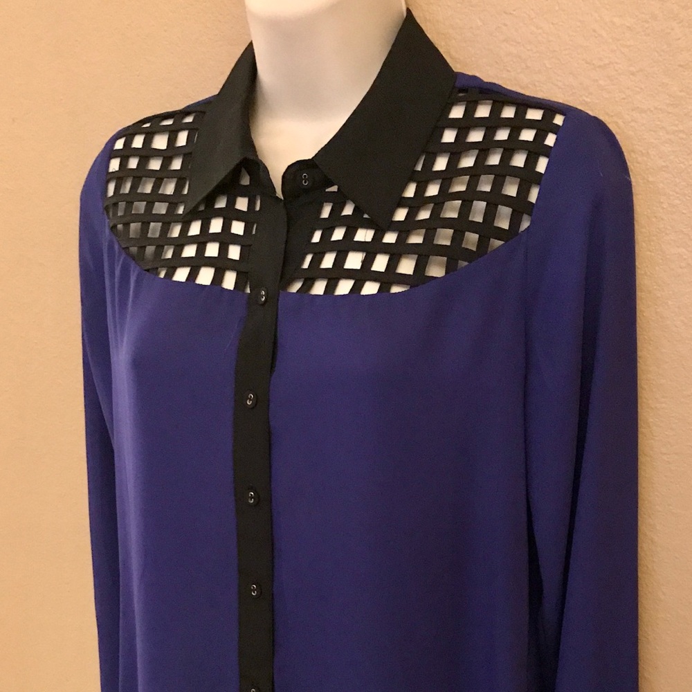 Chord Women’s Lattice Shoulder Long Sleeve Blouse Plum Small NWT